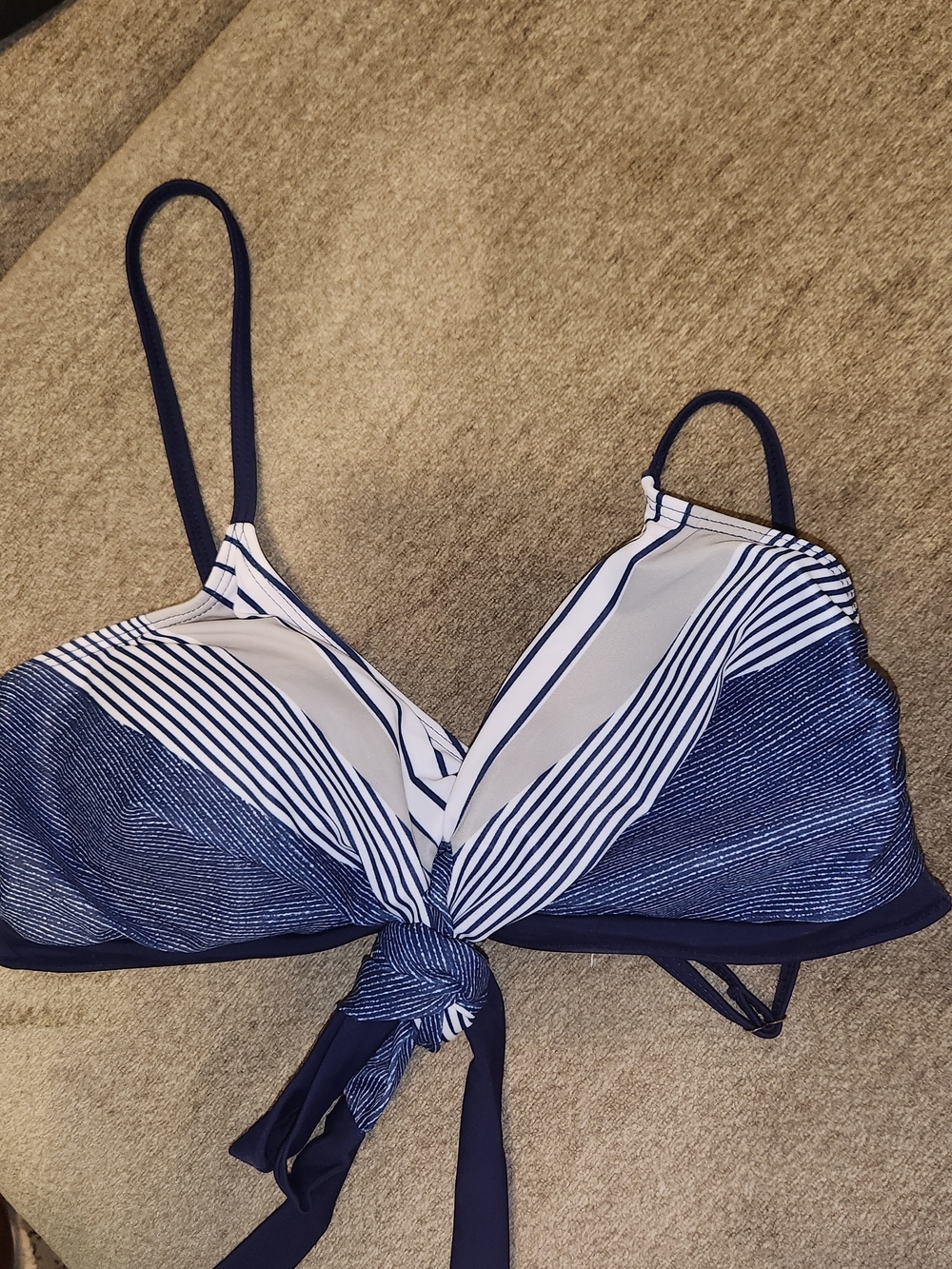 Navy and White Striped Bikini Top